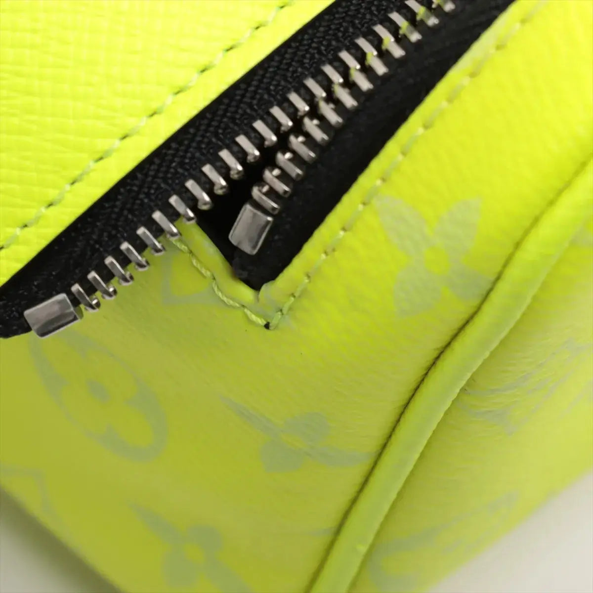 Pre-Loved Dopp Kit Pochette Monogram Coated Canvas with Silver Hardware, Neon Yellow