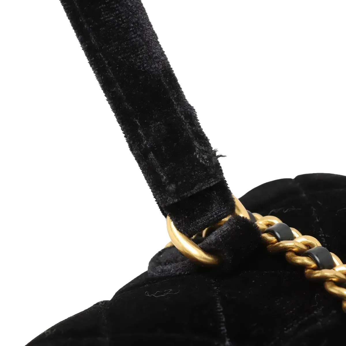 Pre-Loved Bowling Bag Handbag Quilted Velvet Mini with Aged Gold Hardware, Black