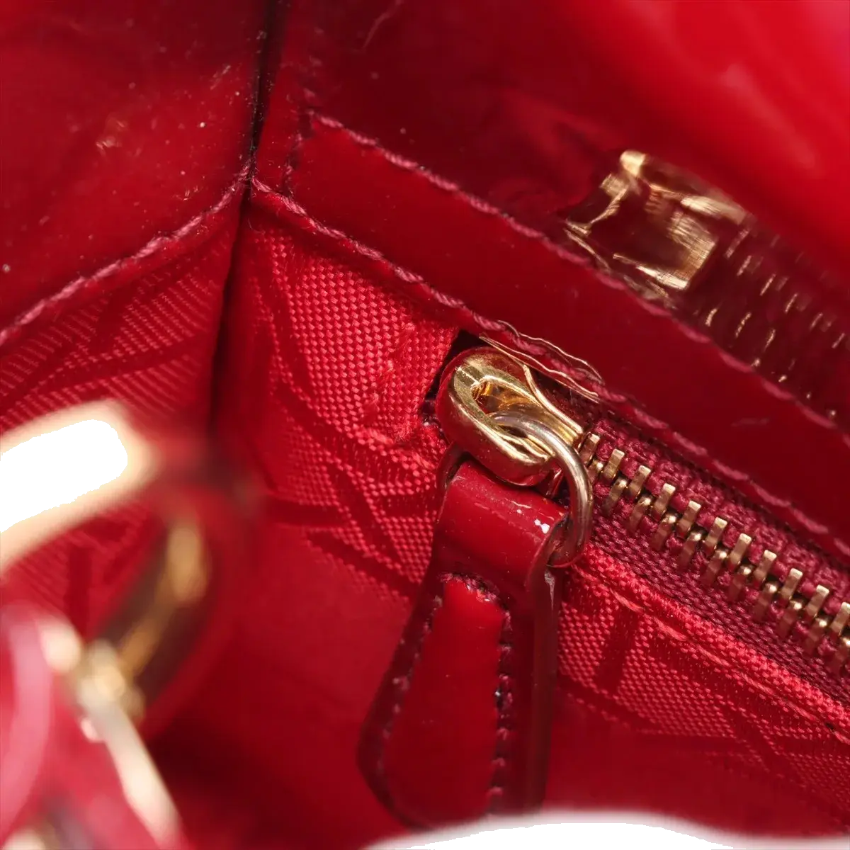 Pre-Loved Lady Dior Handbag Cannage Patent Leather Mini with Gold Hardware, Red