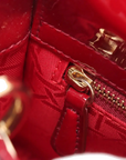 Pre-Loved Lady Dior Handbag Cannage Patent Leather Mini with Gold Hardware, Red