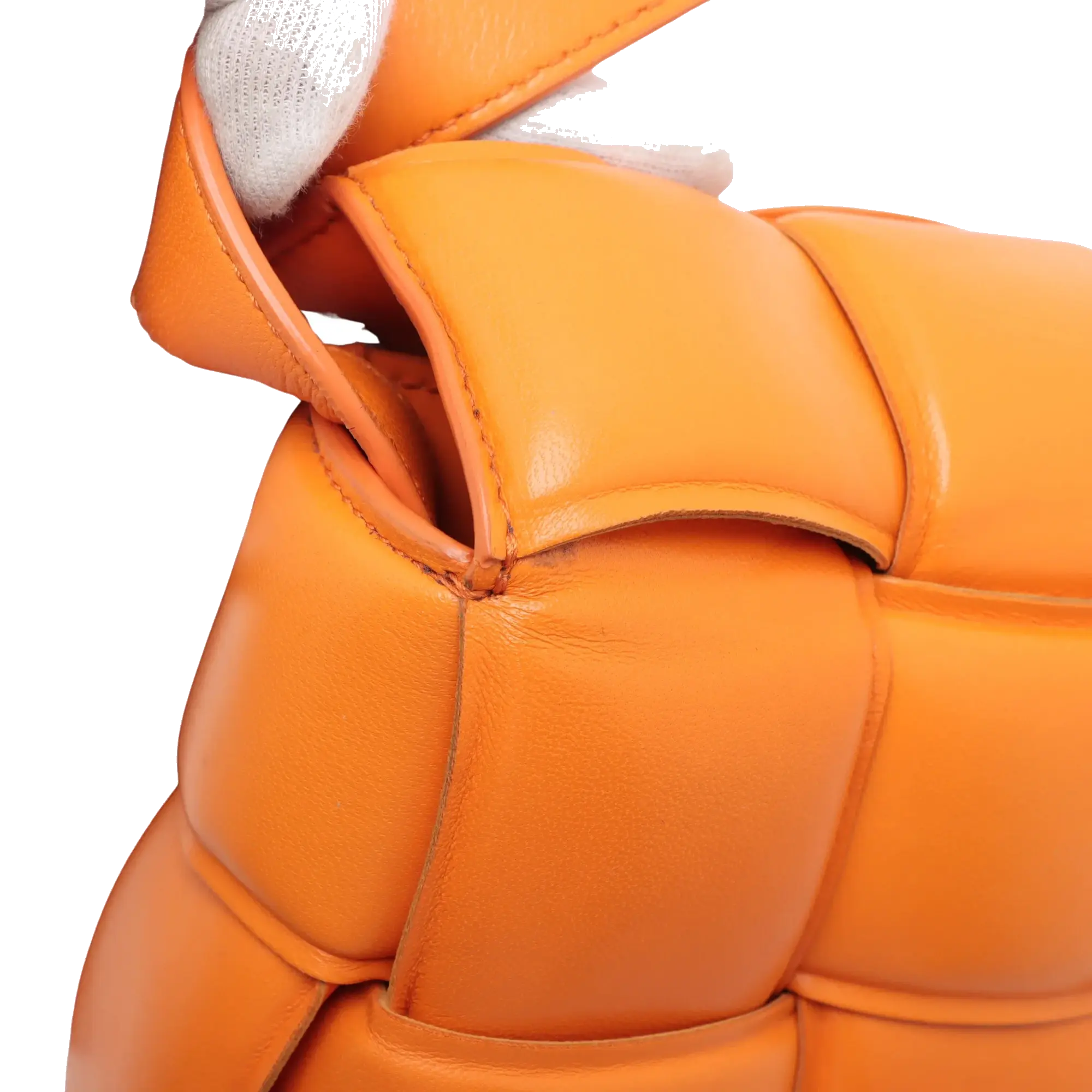Pre-Loved Padded Cassette Crossbody Bag Intrecciato Leather with Gold Hardware, Orange
