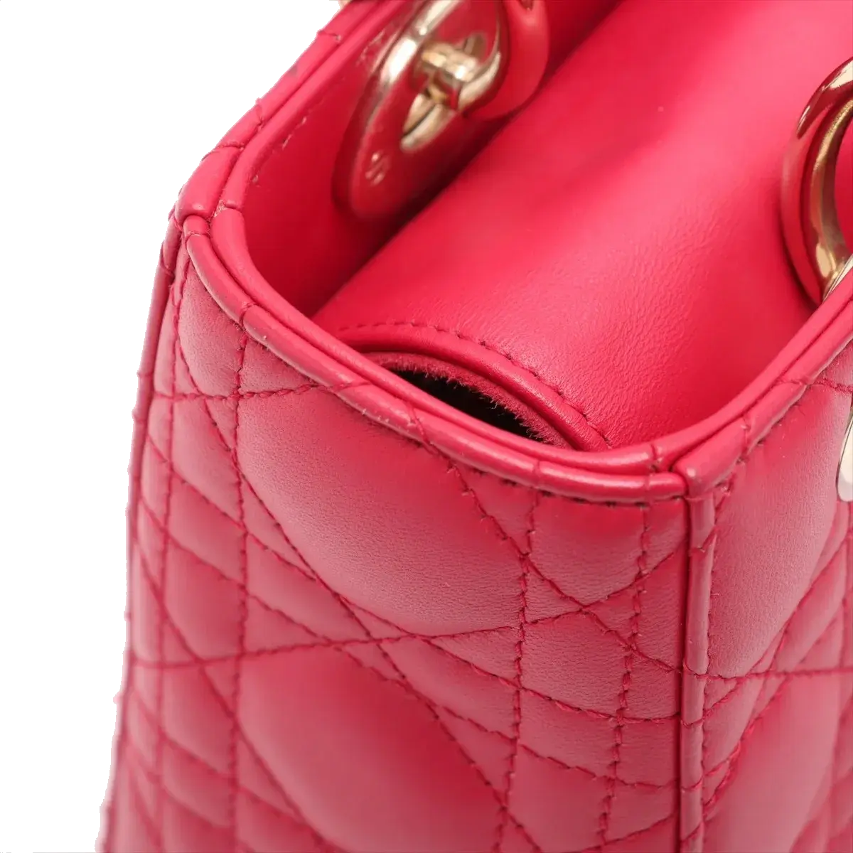 Pre-Loved Lady Dior Handbag Cannage Leather Medium with Gold Hardware, Pink