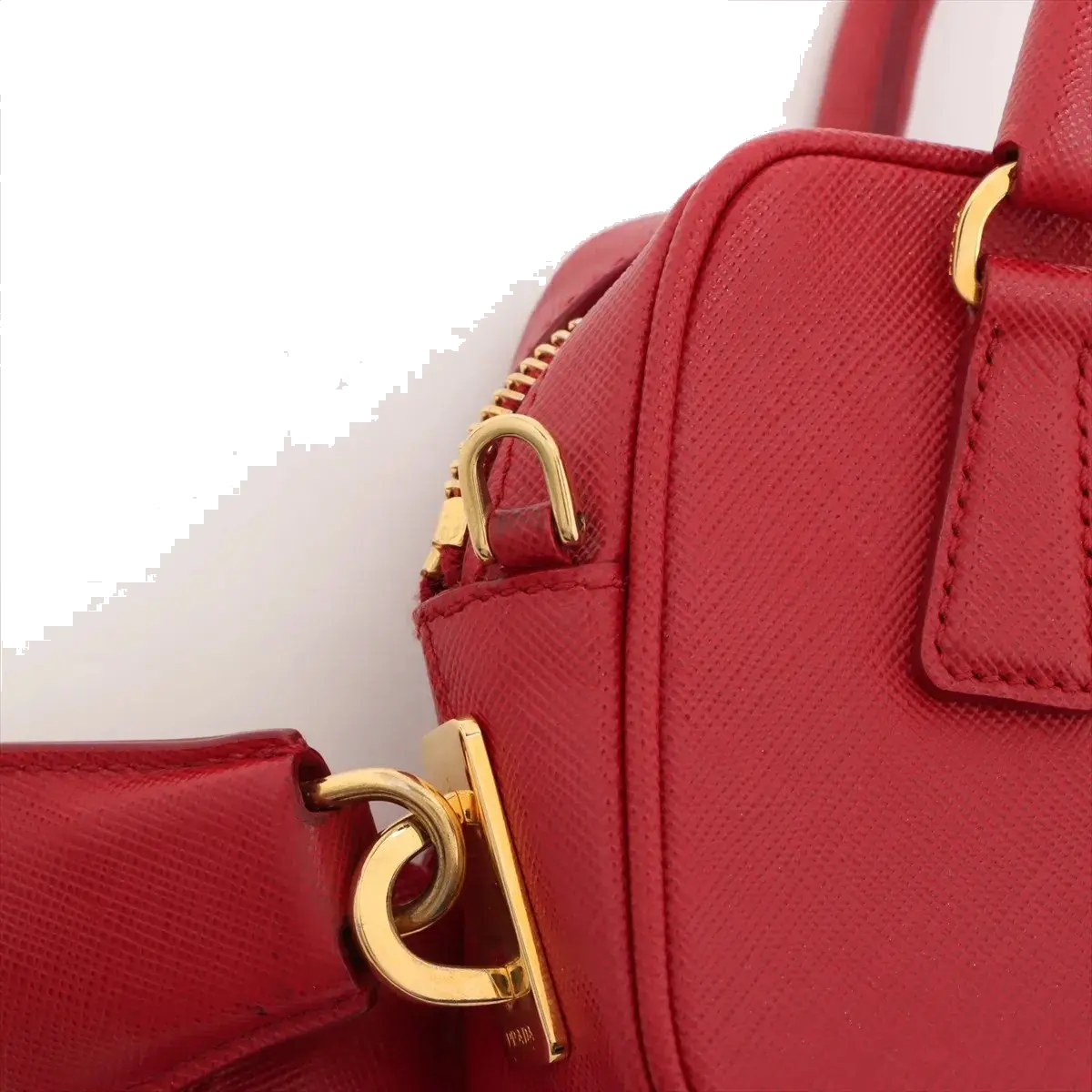 Pre-Loved Saffiano Mini Bauletto Handbag Leather Mini with Gold Hardware, Red