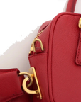 Pre-Loved Saffiano Mini Bauletto Handbag Leather Mini with Gold Hardware, Red