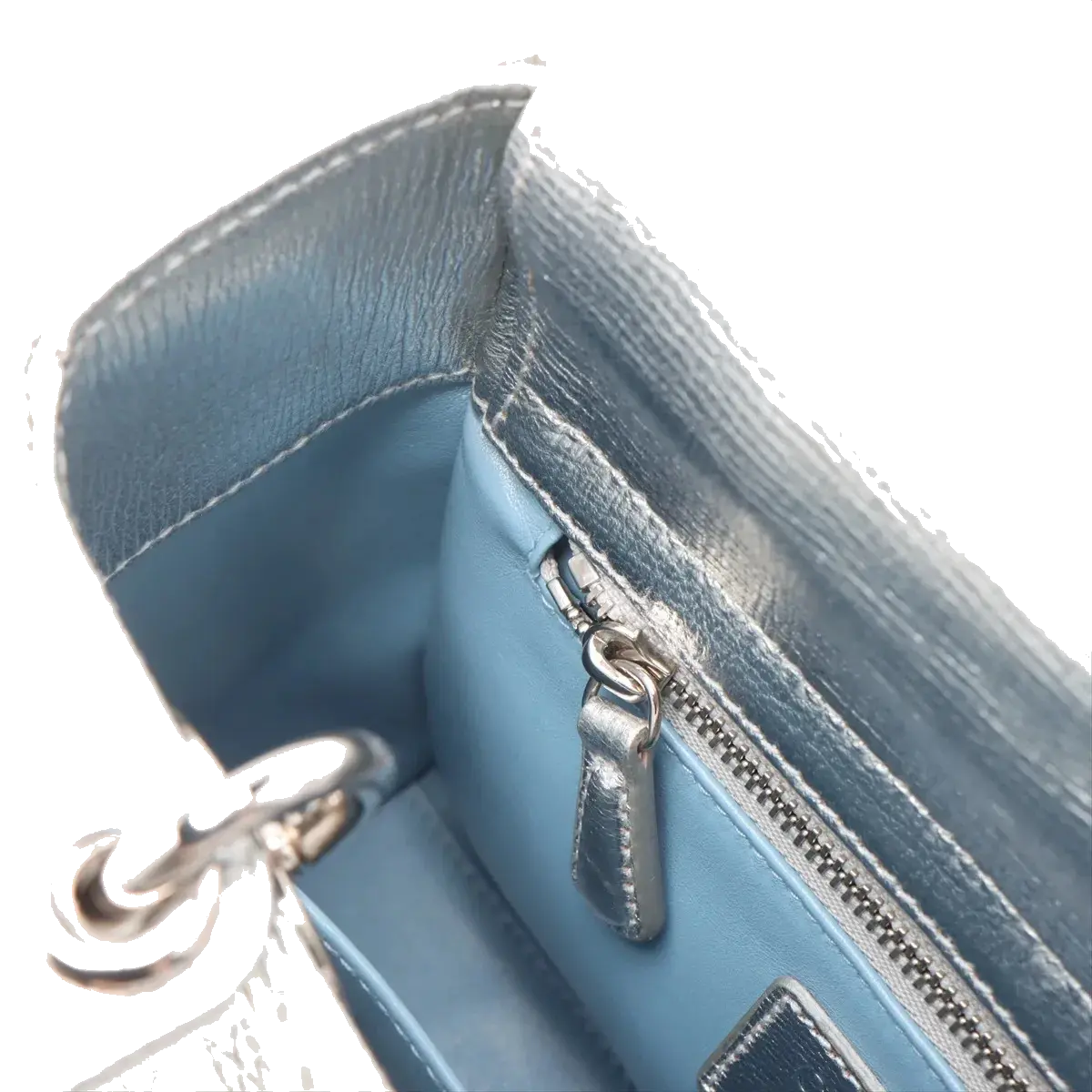 Pre-Loved Lady Dior Handbag Quilted Leather Mini with Silver Hardware, Silver