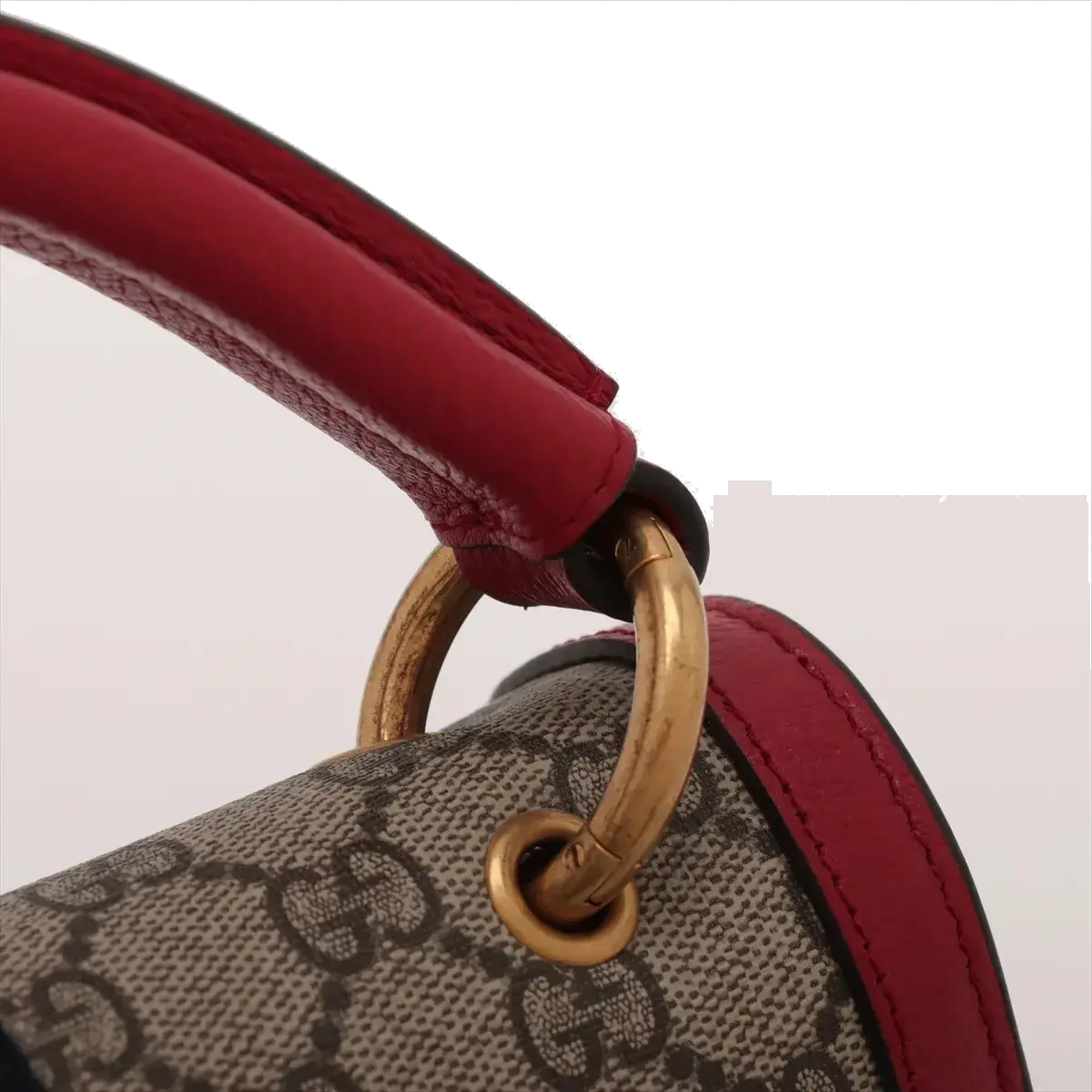 Pre-Loved Queen Margaret Handbag Monogram Coated Canvas Small with Aged Gold Hardware, Beige Ebony Red