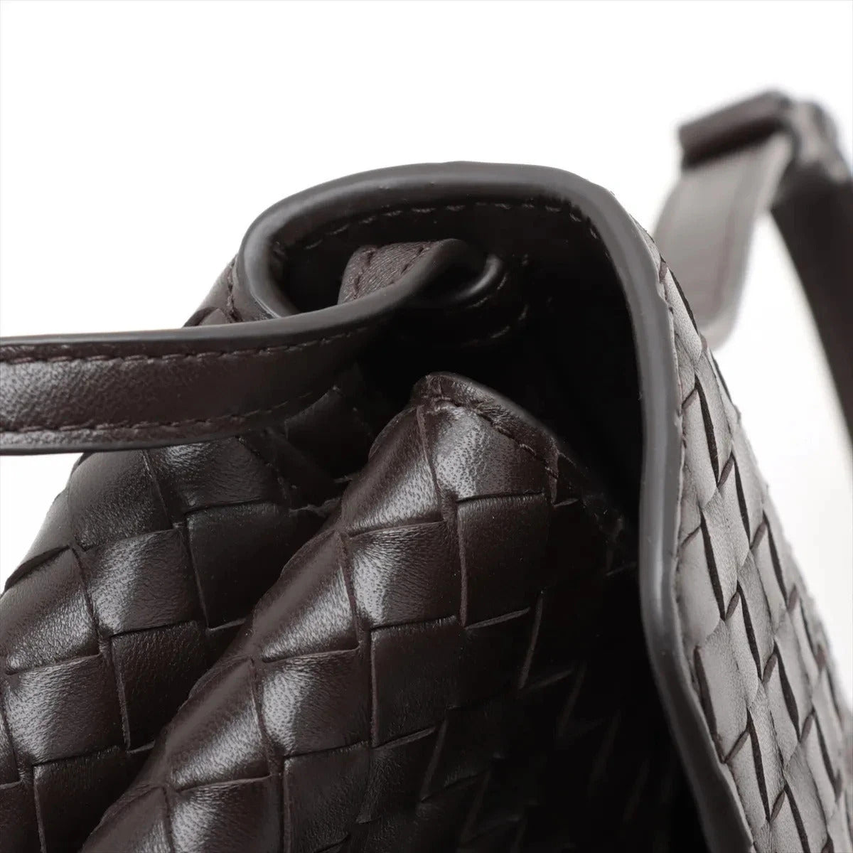 Pre-Loved Andiamo Crossbody Bag Intrecciato Leather Small with Gold Hardware, Dark Brown