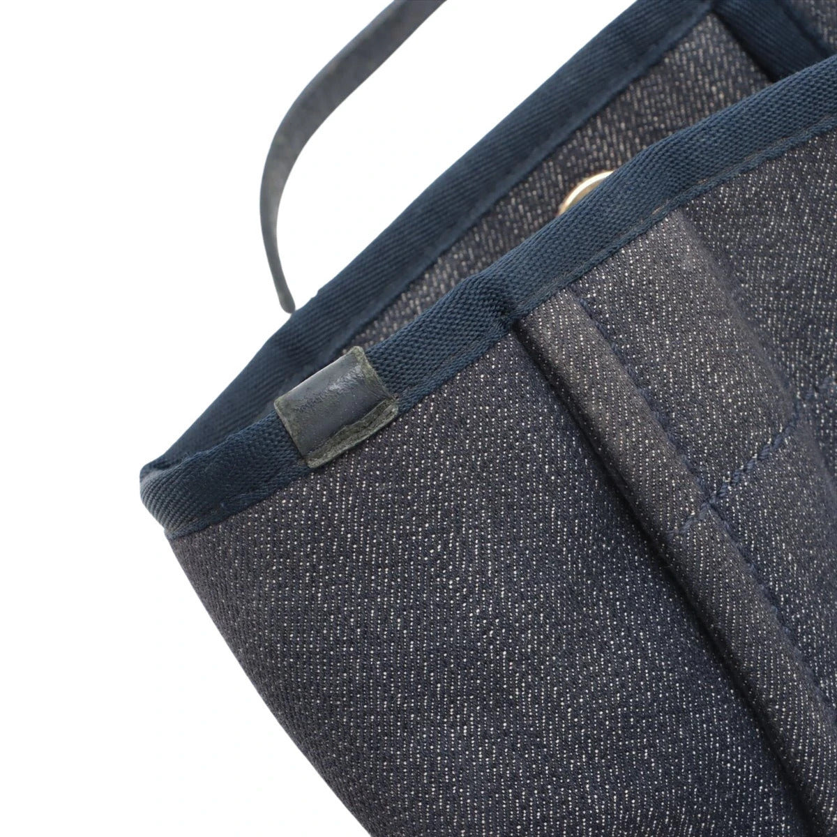 Pre-Loved Deauville Tote Denim Small with Gold Hardware, Navy Blue