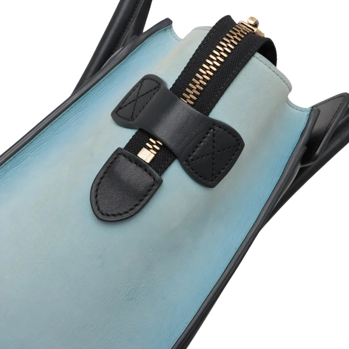 Pre-Loved Luggage Micro Tote Leather Micro with Gold Hardware, Light Blue, Teal Blue, and Black