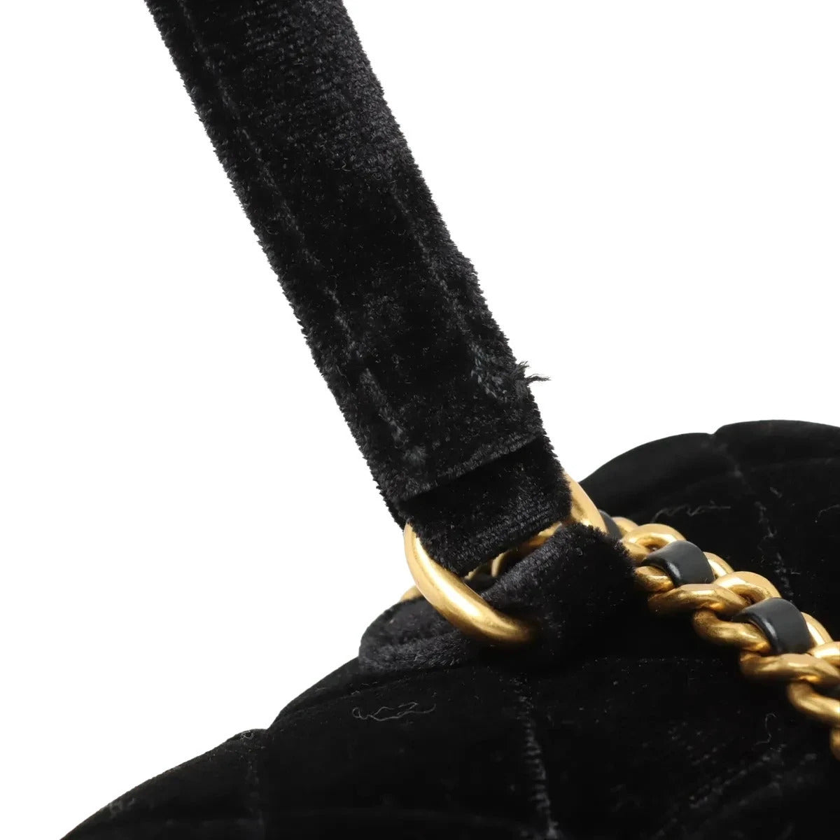 Pre-Loved Bowling Bag Handbag Quilted Velvet Mini with Aged Gold Hardware, Black