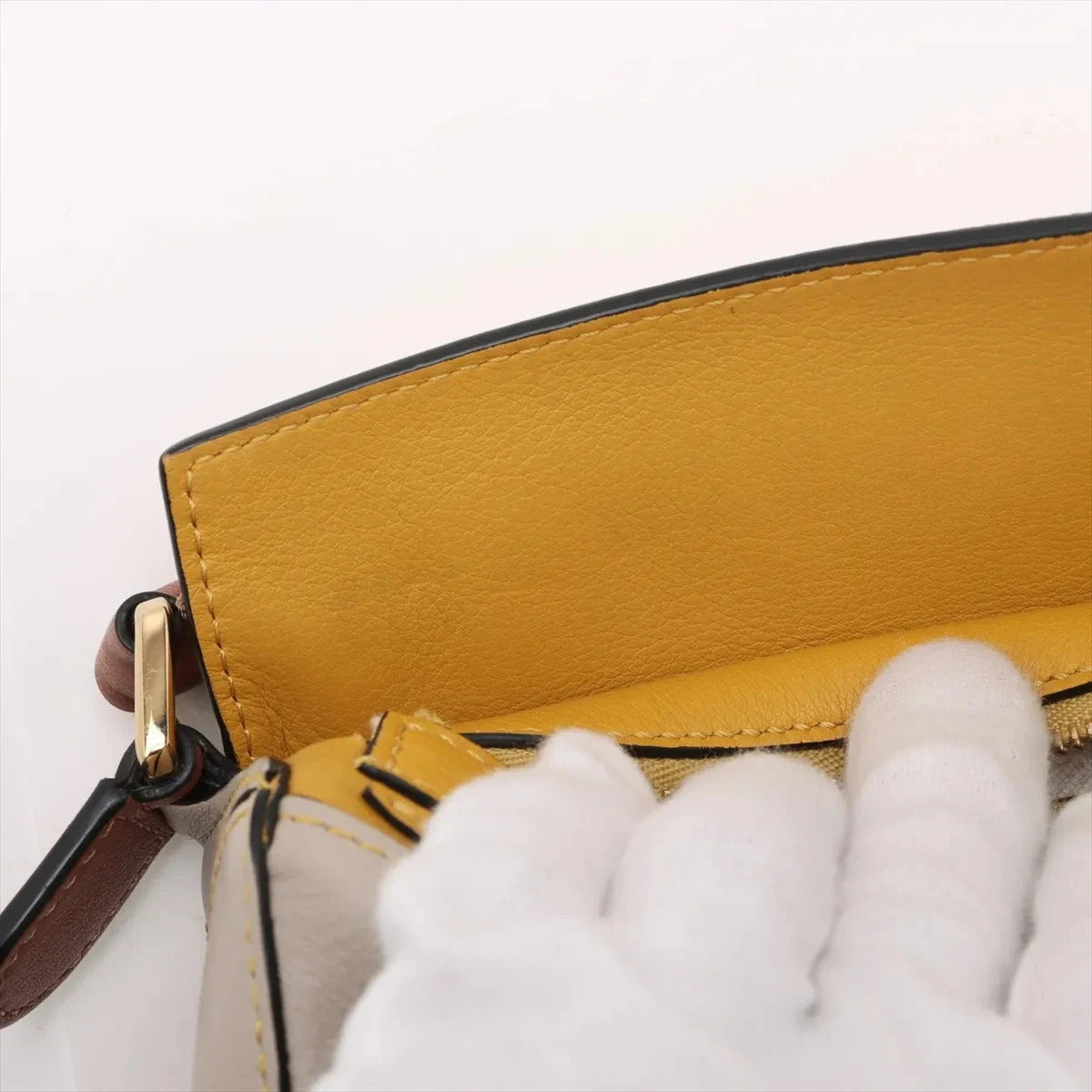 Pre-Loved Puzzle Handbag Leather Mini with Gold Hardware, Yellow, Tan, Cream