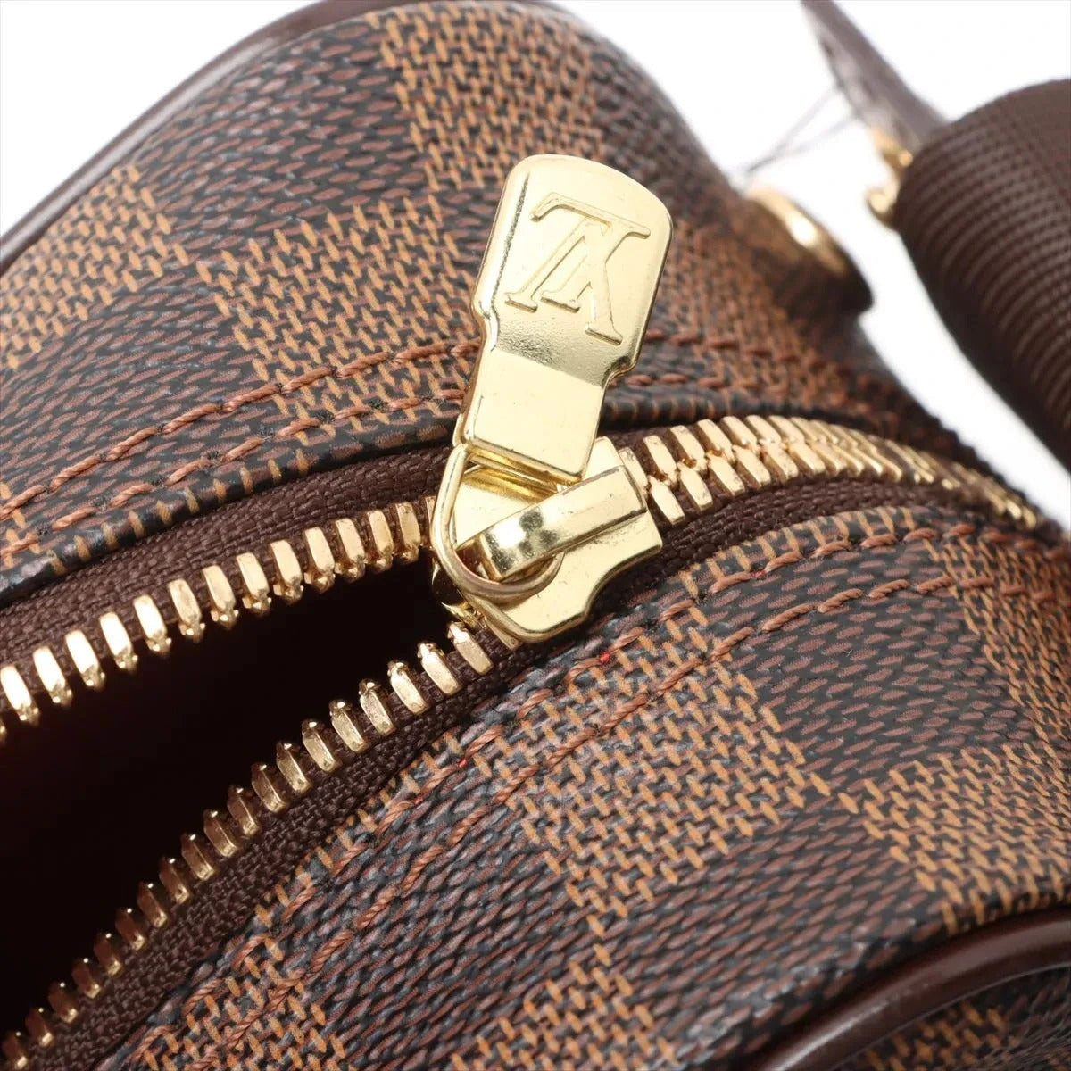 Pre-Loved Olav Crossbody Bag Damier Coated Canvas PM with Gold Hardware, Brown