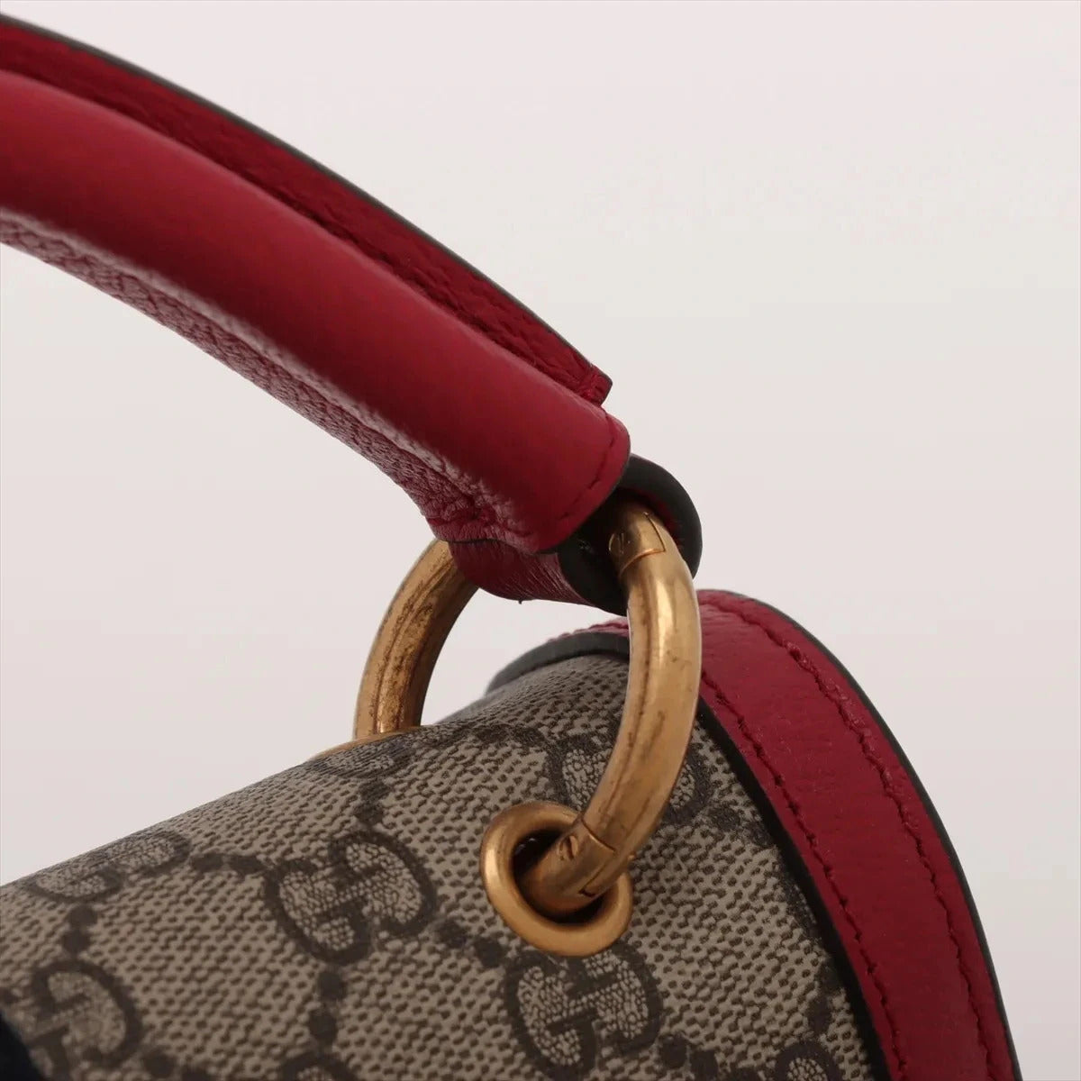 Pre-Loved Queen Margaret Handbag Monogram Coated Canvas Small with Aged Gold Hardware, Beige Ebony Red