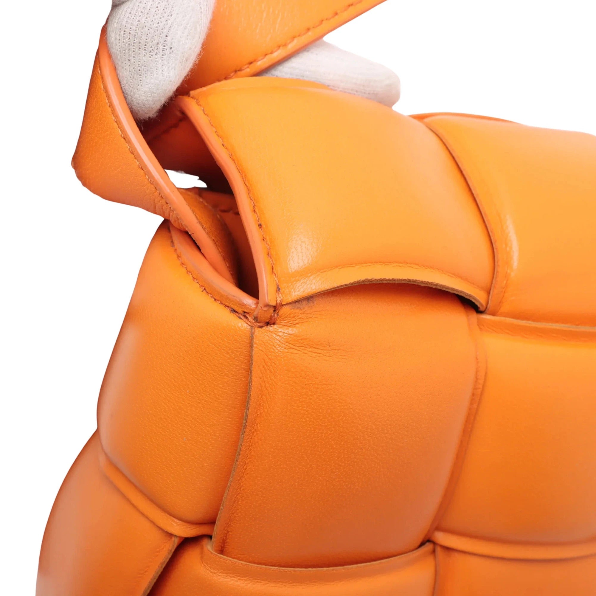Pre-Loved Padded Cassette Crossbody Bag Intrecciato Leather with Gold Hardware, Orange