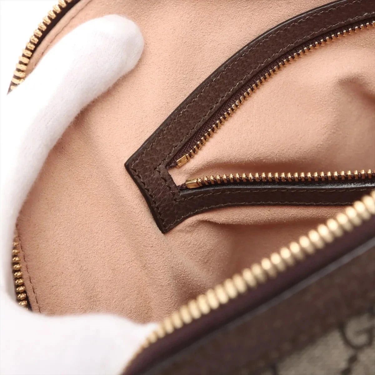Pre-Loved Ophidia Handbag Monogram Coated Canvas Medium with Gold Hardware, Beige/Ebony