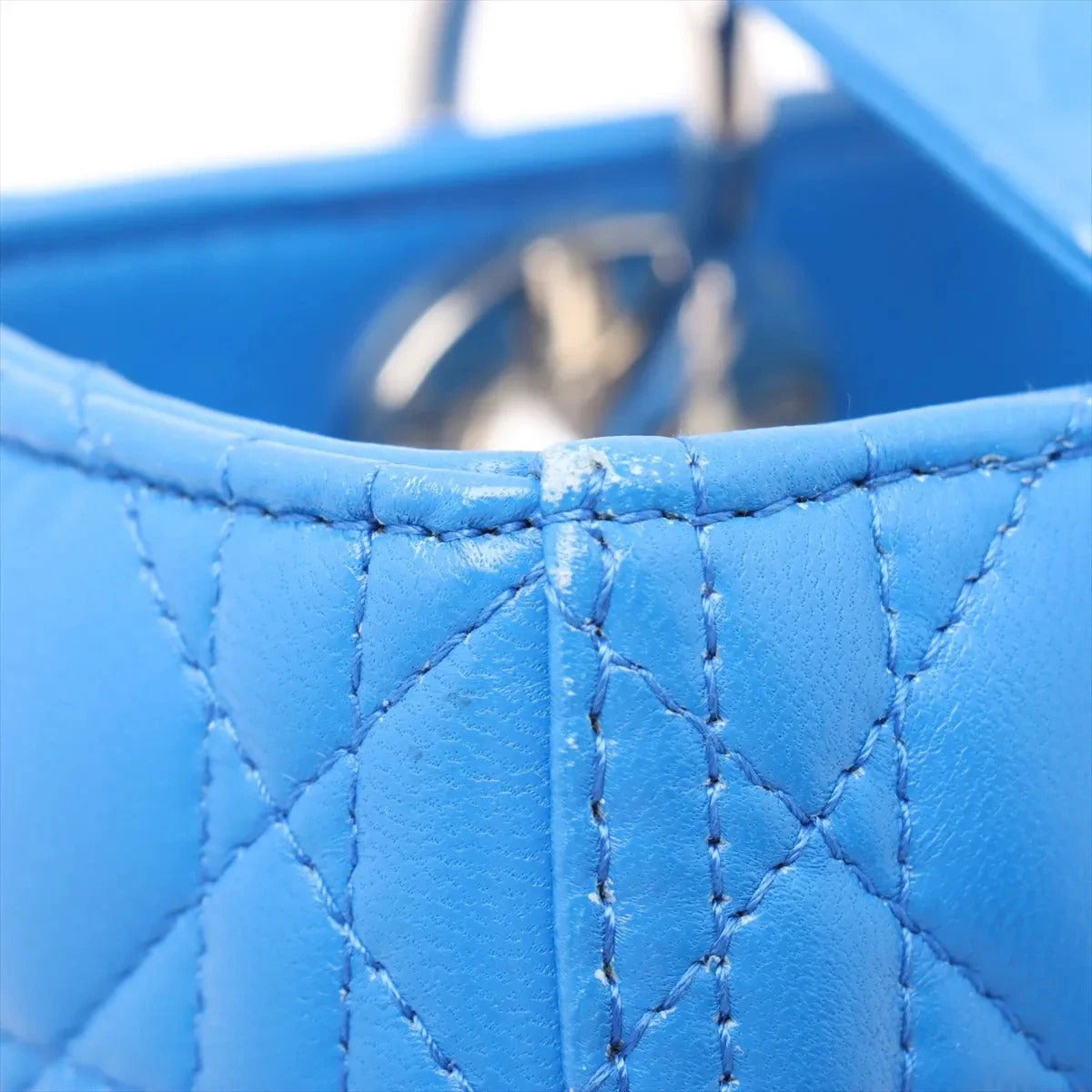 Pre-Loved Lady Dior Handbag Quilted Leather Medium with Silver Hardware, Blue