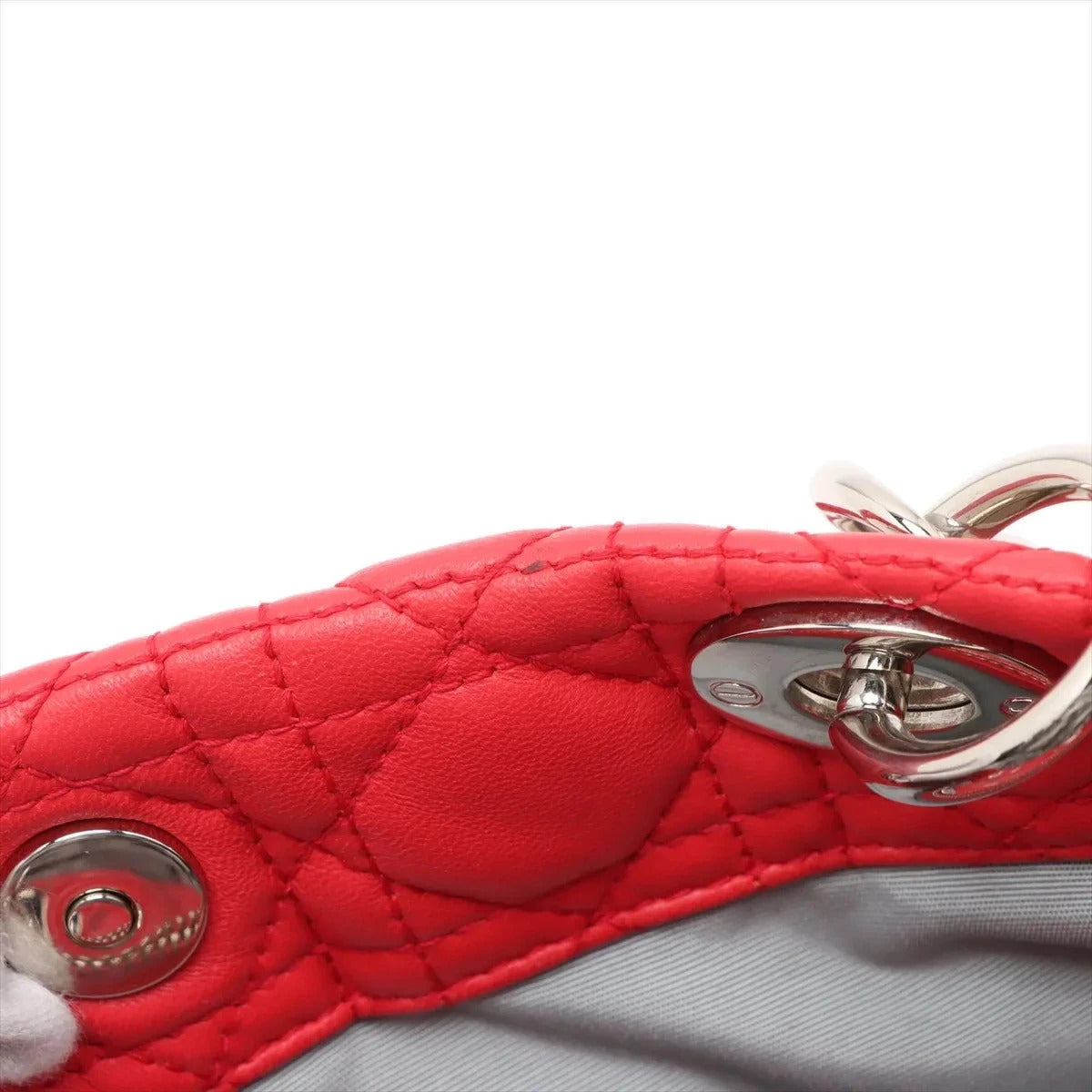 Pre-Loved Lady Dior Soft Shopping Tote Cannage Leather Large with Silver Hardware, Red