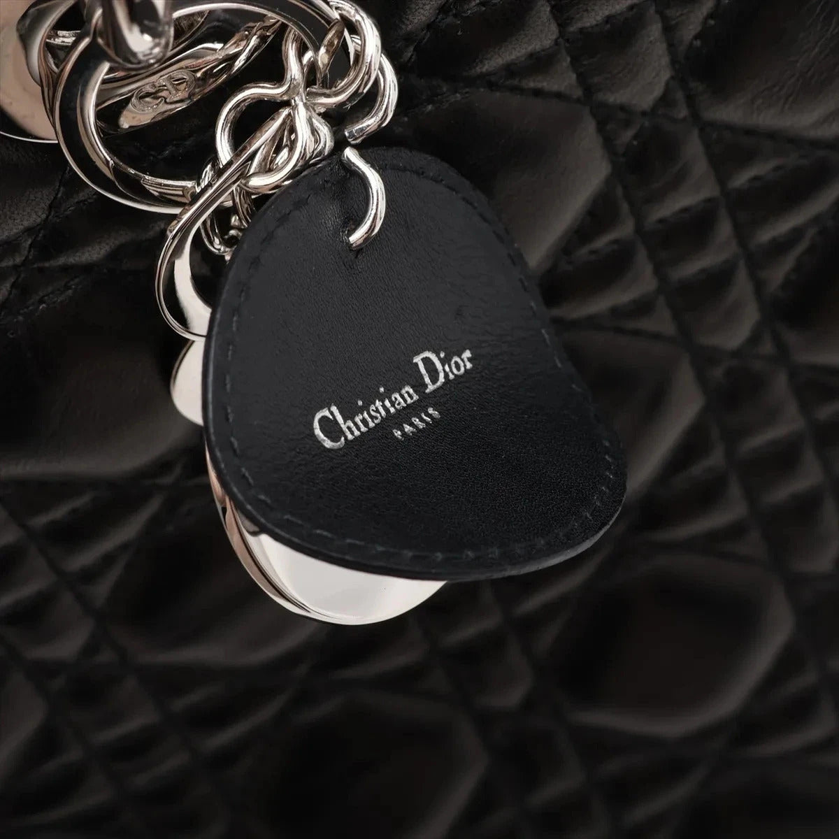 Pre-Loved Lady Dior Handbag Cannage Leather Large with Silver Hardware, Black