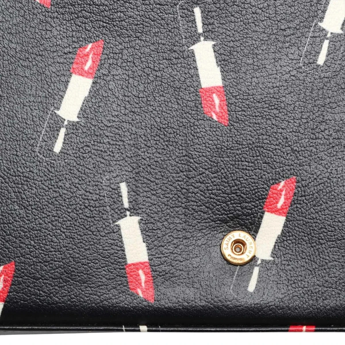 Pre-Loved Kate Chain Wallet Crossbody Bag Lipstick Print Leather Small with Gold Hardware, Black