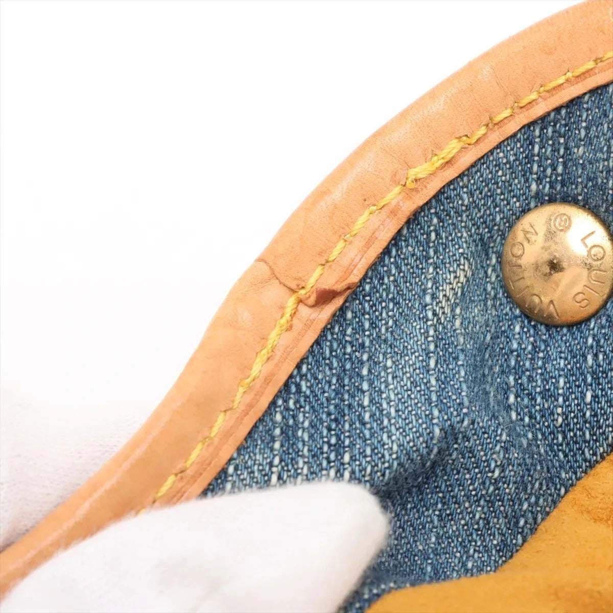 Pre-Loved Pleaty Handbag Monogram Denim Small with Gold Hardware, Blue