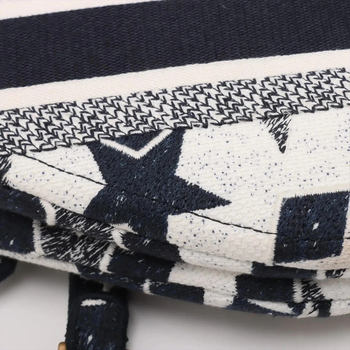 Pre-Loved Saddle Shoulder Bag Star Canvas Medium with Aged Gold Hardware, Navy and White