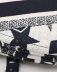 Pre-Loved Saddle Shoulder Bag Star Canvas Medium with Aged Gold Hardware, Navy and White