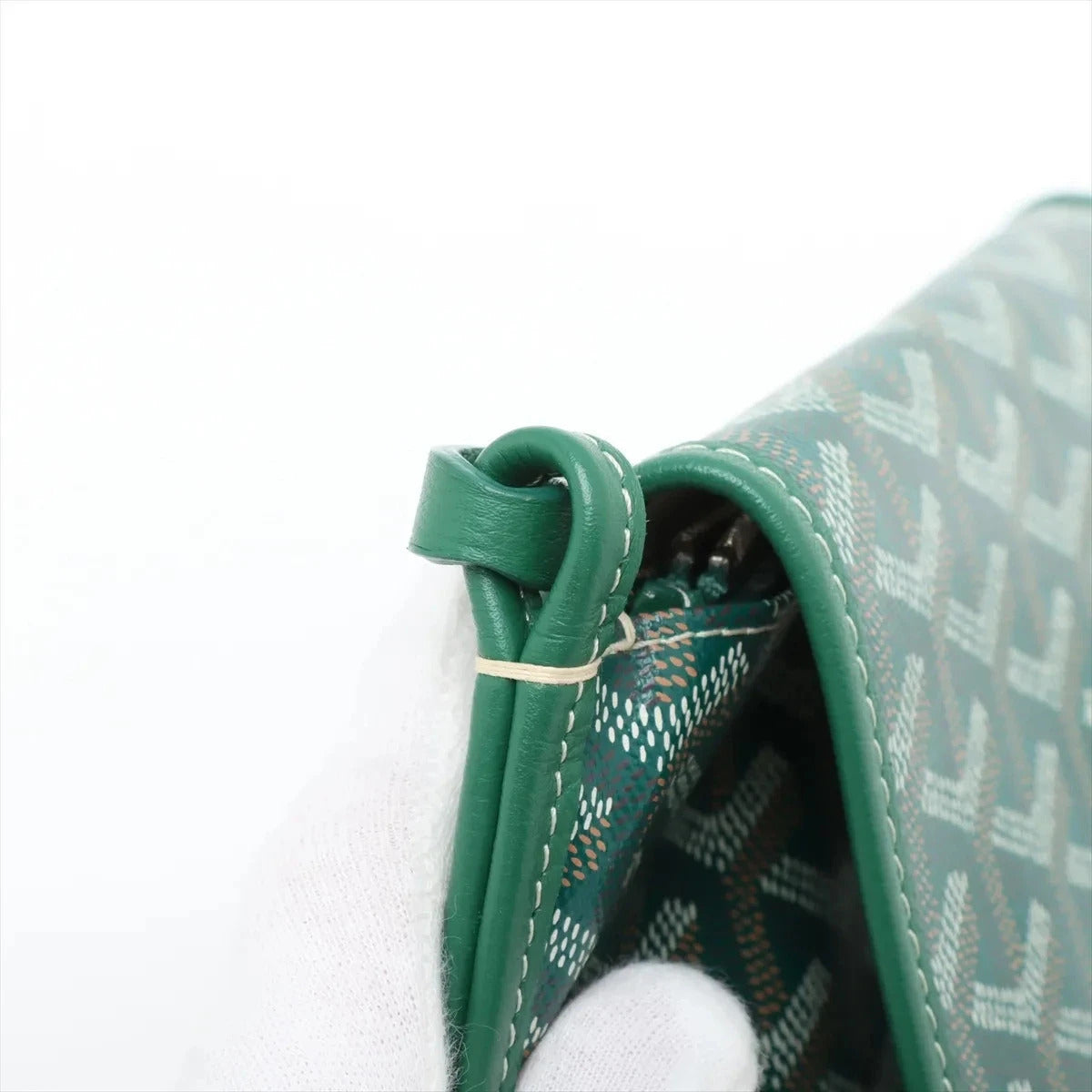 Pre-Loved Plumet Crossbody Bag Goyardine Chevron Coated Canvas with Silver Hardware, Green