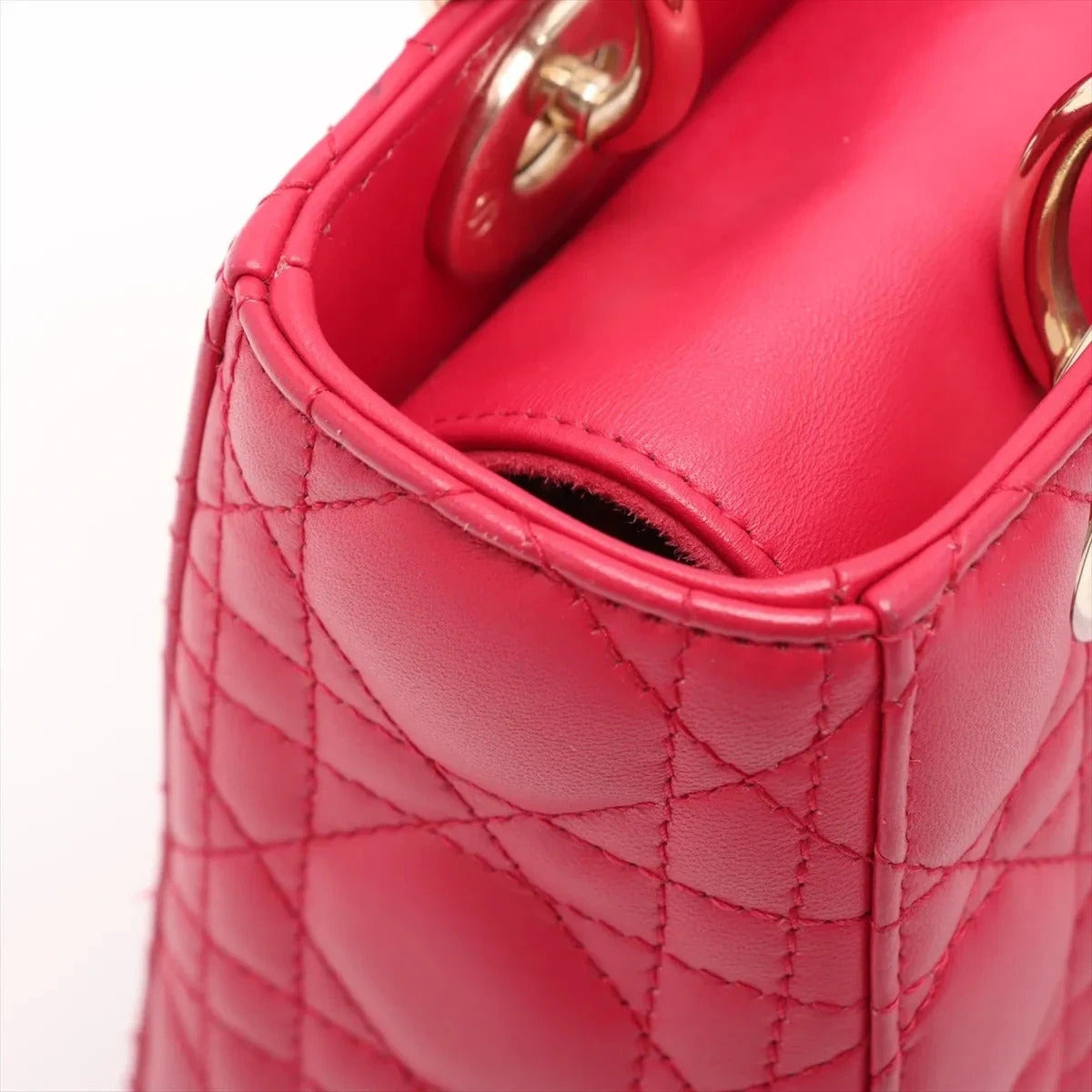 Pre-Loved Lady Dior Handbag Cannage Leather Medium with Gold Hardware, Pink