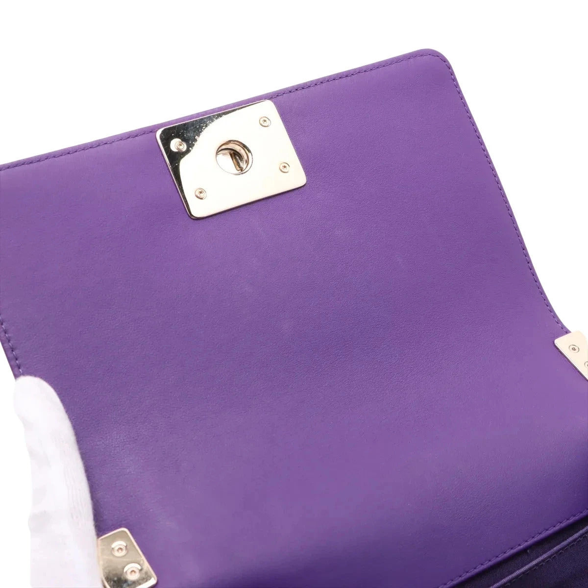 Pre-Loved Boy Shoulder Bag Quilted Leather Old Medium with Gold Hardware, Purple