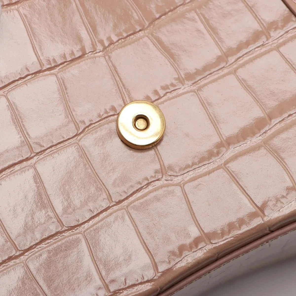 Pre-Loved Hourglass Handbag Crocodile Embossed Leather Small with Gold Hardware, Beige