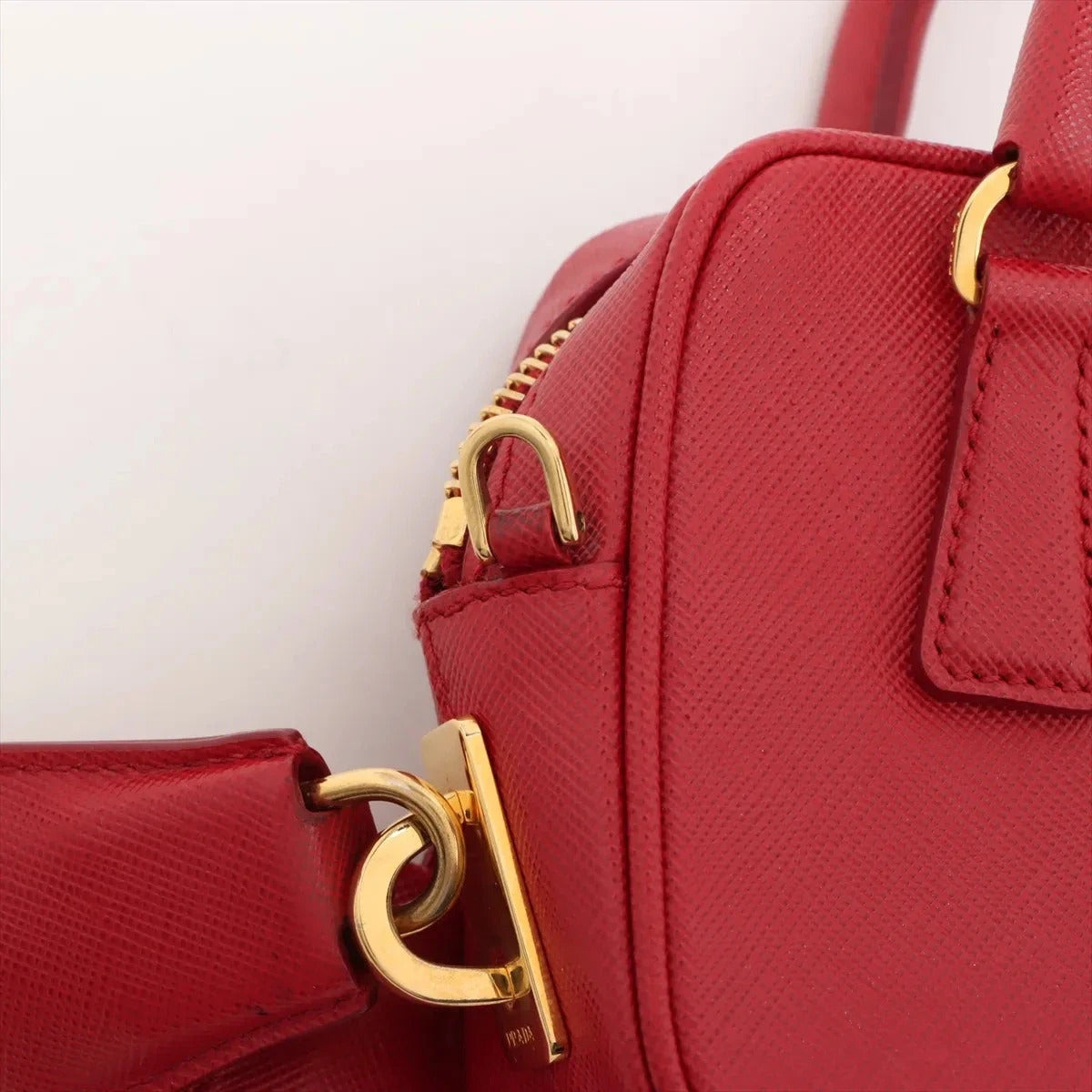 Pre-Loved Saffiano Mini Bauletto Handbag Leather Mini with Gold Hardware, Red