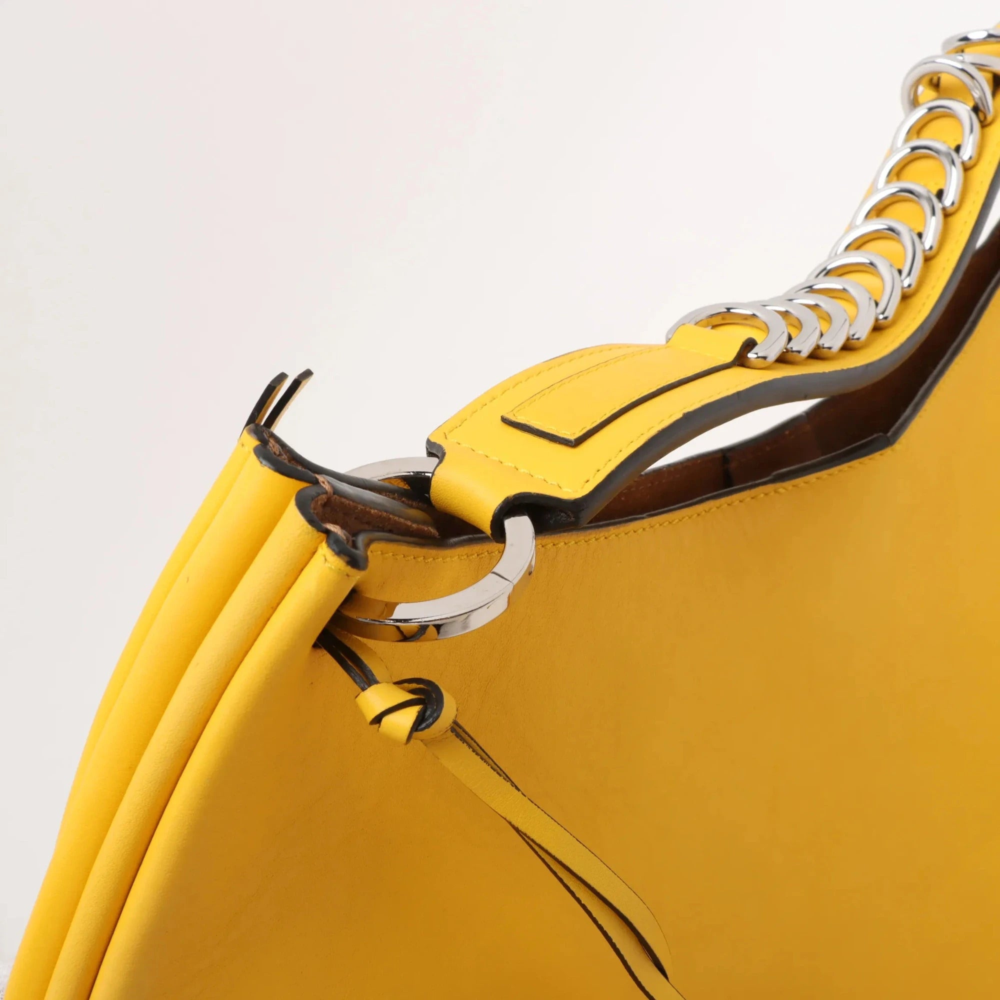 Pre-Loved Fortune Hobo Shoulder Bag Leather with Silver Hardware, Yellow
