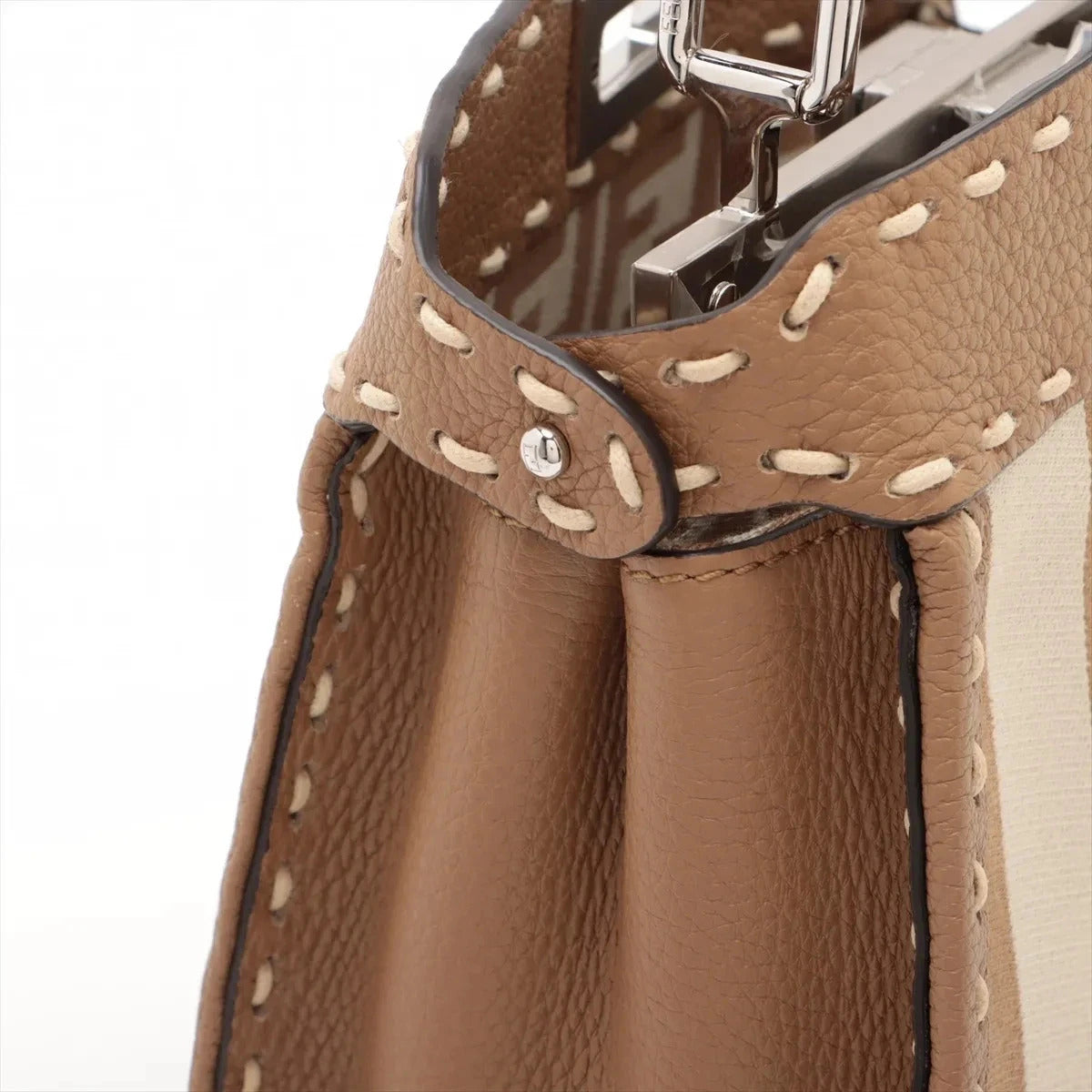 Pre-Loved Peekaboo Handbag Striped Canvas Mini with Silver Hardware, Brown and Beige
