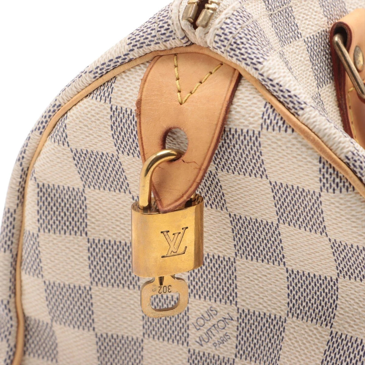 Pre-Loved Speedy Handbag Damier Coated Canvas 25 with Gold Hardware, Cream
