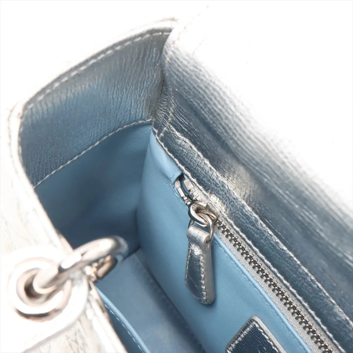 Pre-Loved Lady Dior Handbag Quilted Leather Mini with Silver Hardware, Silver