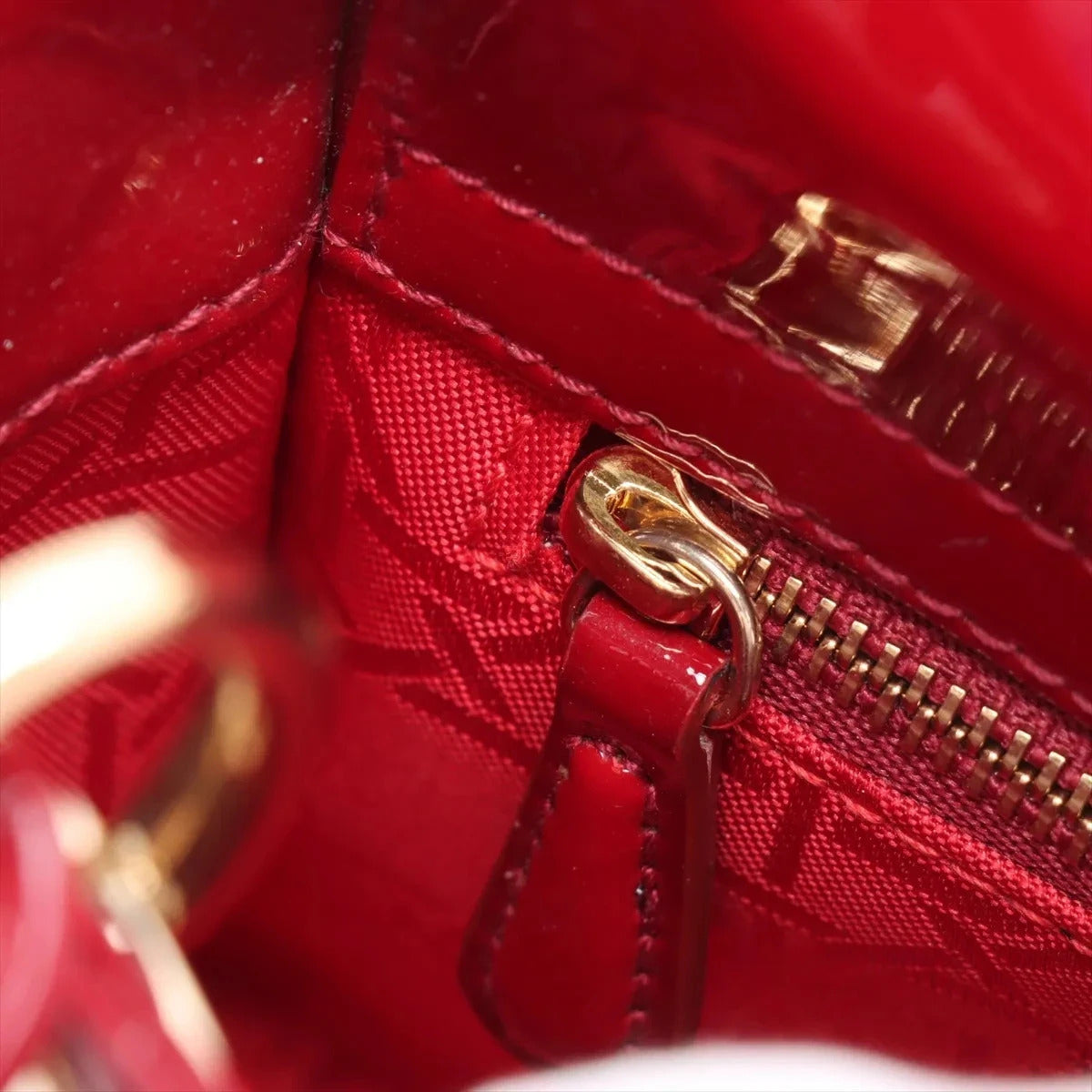 Pre-Loved Lady Dior Handbag Cannage Patent Leather Mini with Gold Hardware, Red
