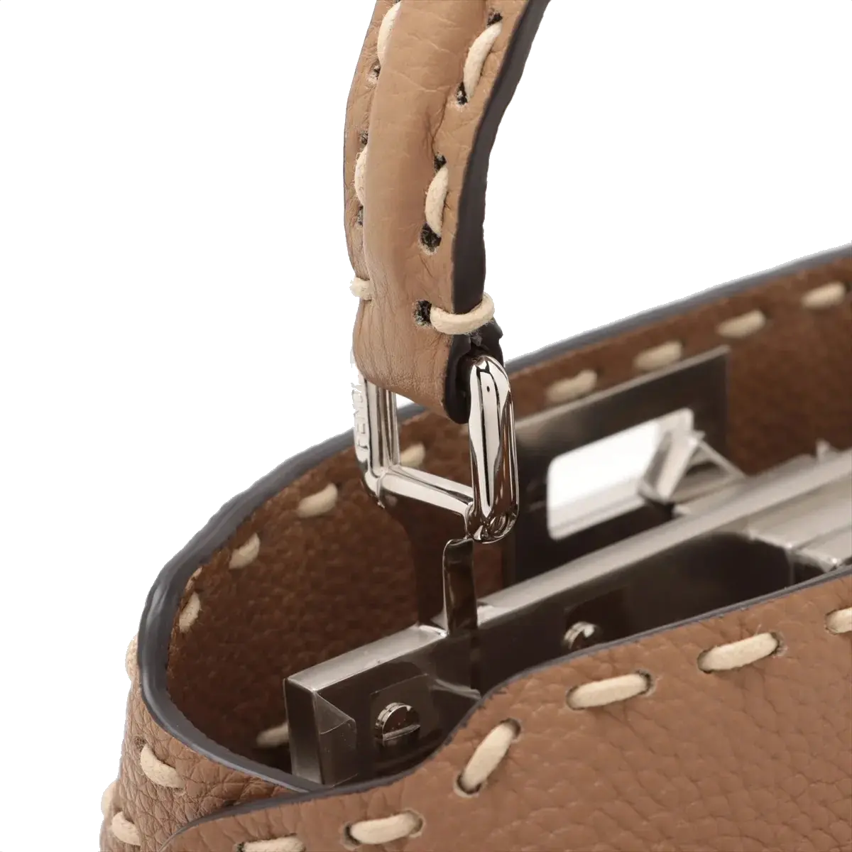 Pre-Loved Peekaboo Handbag Striped Canvas Mini with Silver Hardware, Brown and Beige
