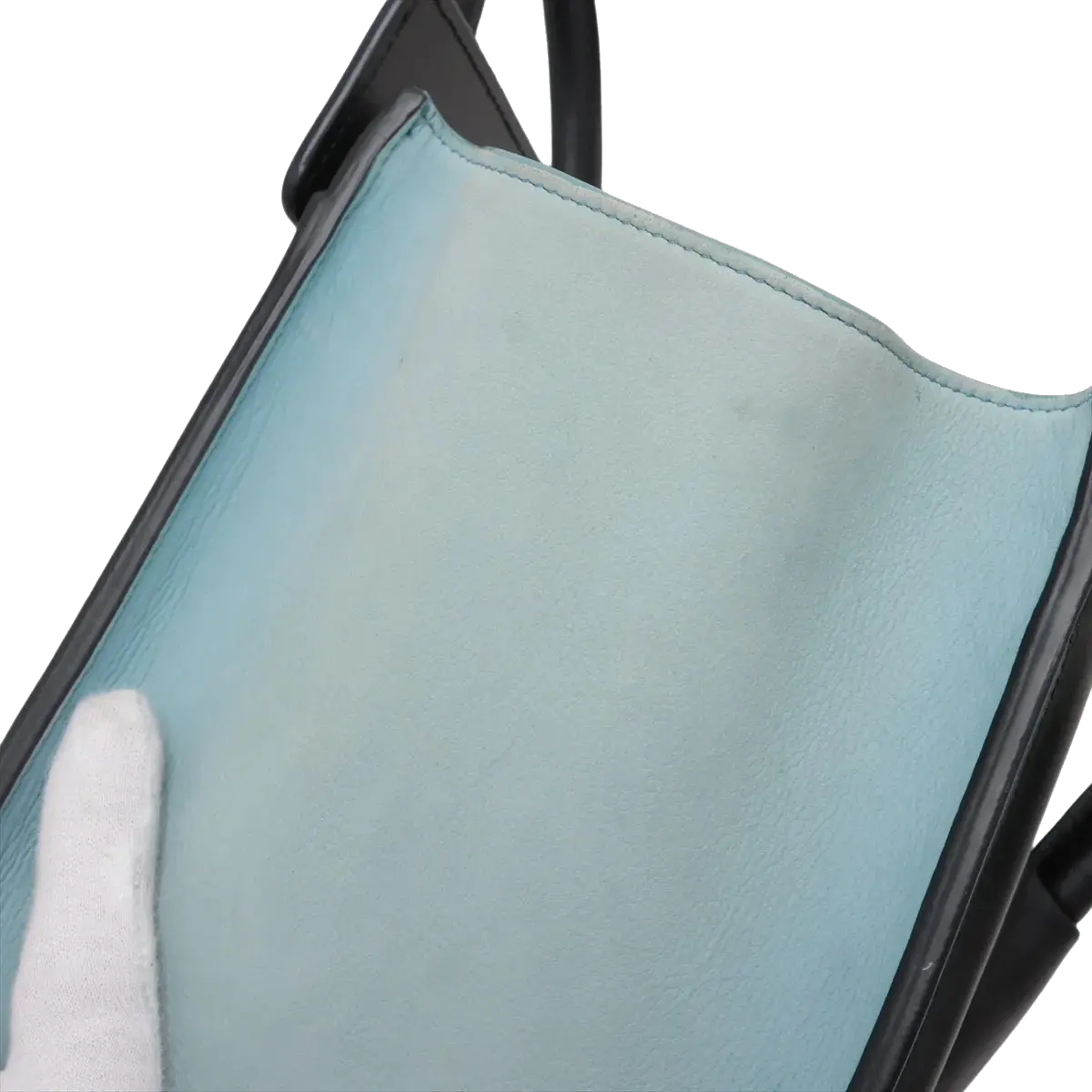 Pre-Loved Luggage Micro Tote Leather Micro with Gold Hardware, Light Blue, Teal Blue, and Black