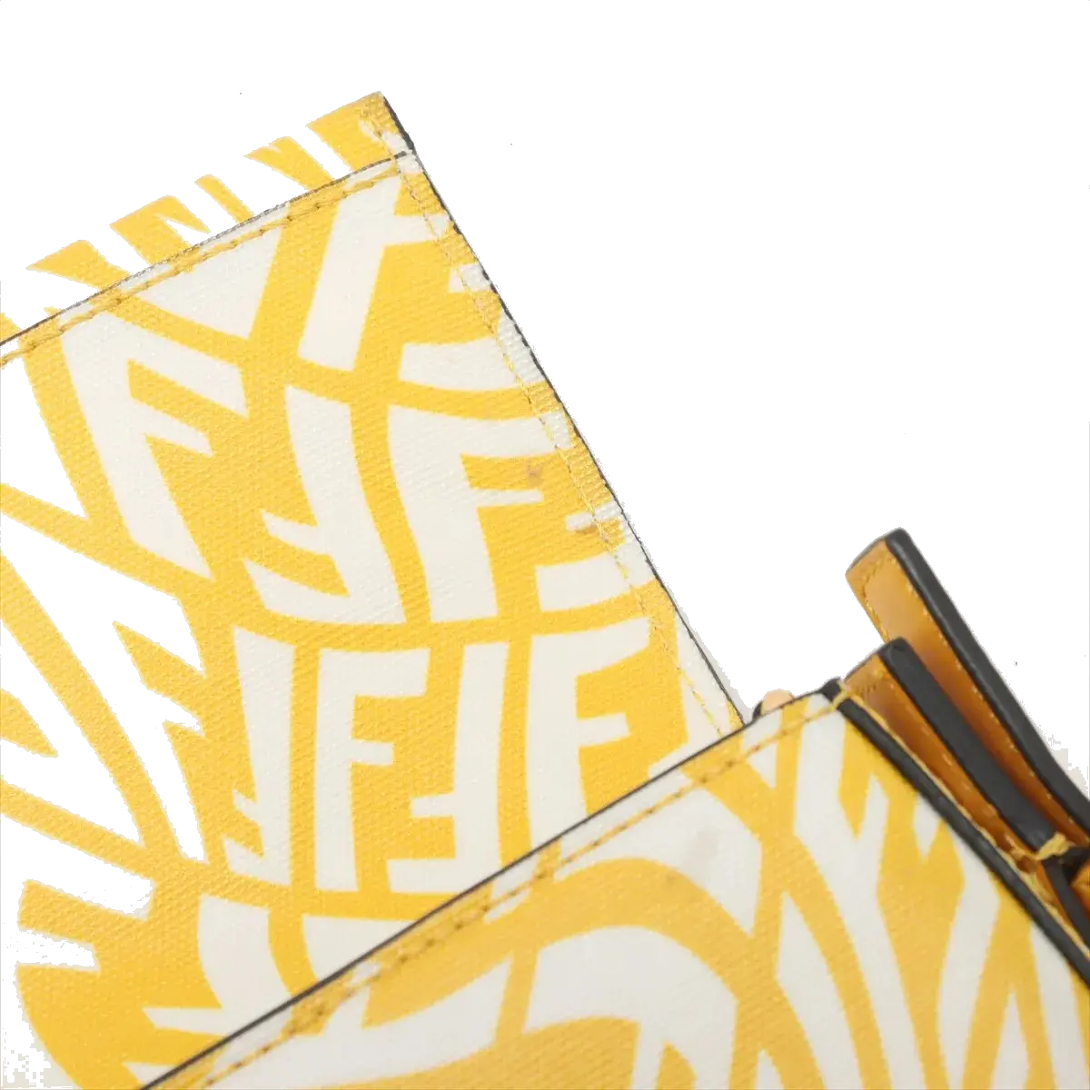 Pre-Loved Baguette Shoulder Bag FF Vertigo Coated Canvas with Gold Hardware, Yellow and White