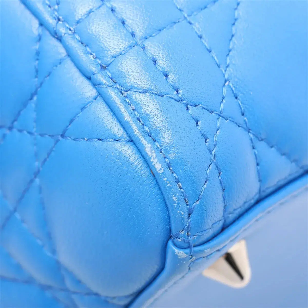 Pre-Loved Lady Dior Handbag Quilted Leather Medium with Silver Hardware, Blue