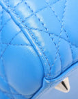 Pre-Loved Lady Dior Handbag Quilted Leather Medium with Silver Hardware, Blue