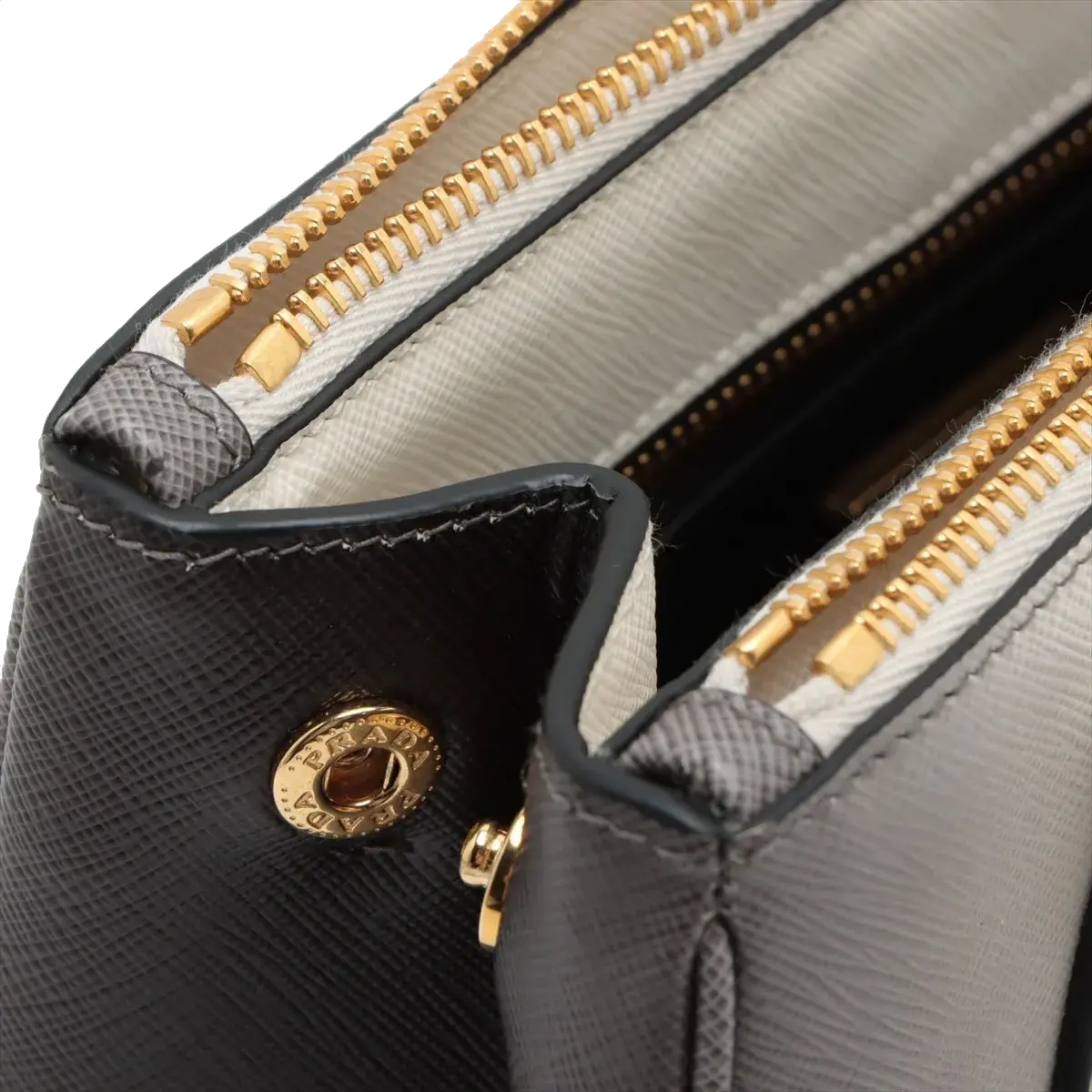 Pre-Loved Galleria Handbag Leather Small with Gold Hardware, Gradient Grey/White