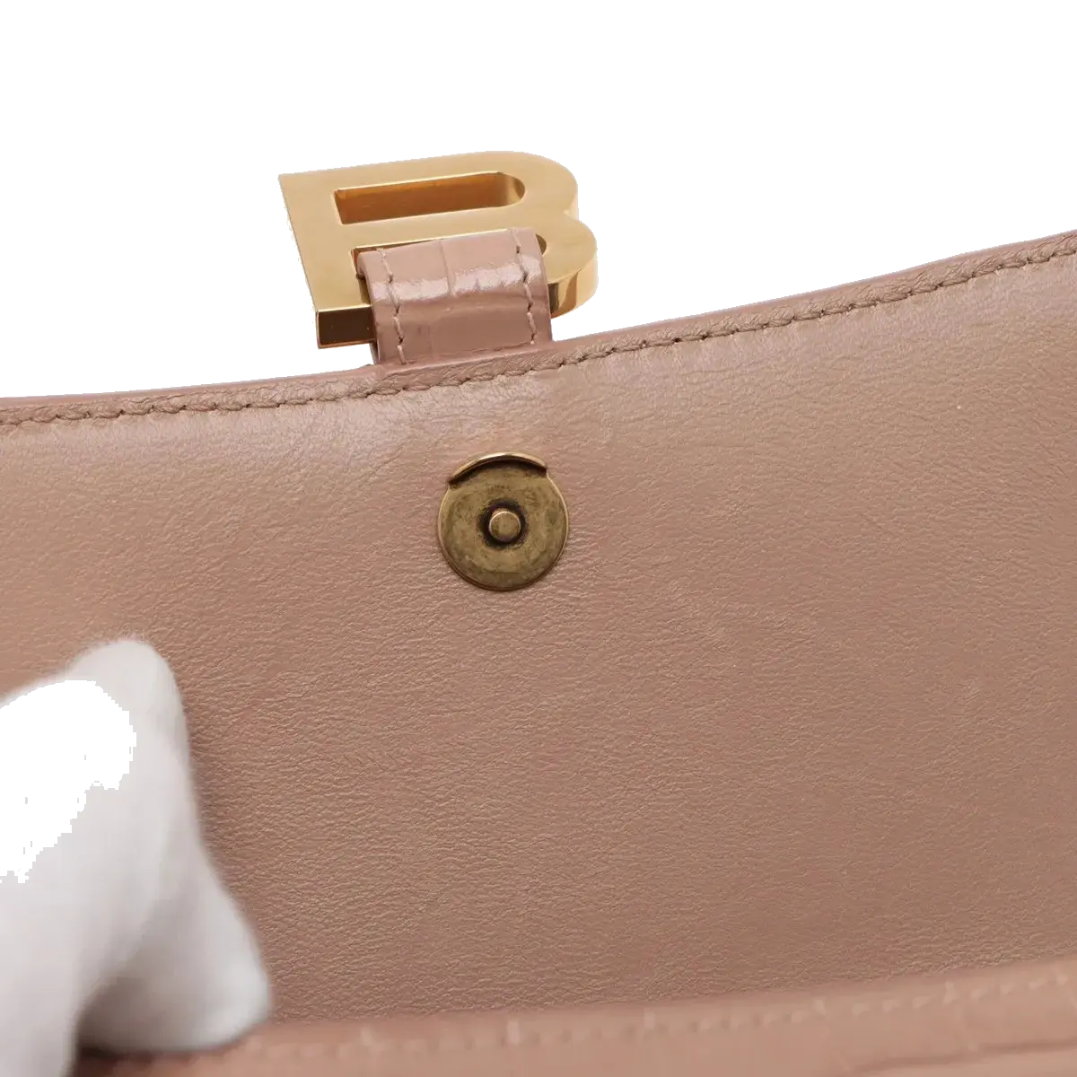Pre-Loved Hourglass Handbag Crocodile Embossed Leather Small with Gold Hardware, Beige