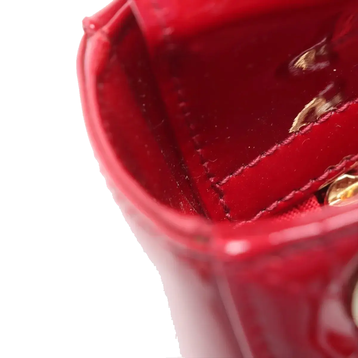 Pre-Loved Lady Dior Handbag Cannage Patent Leather Mini with Gold Hardware, Red