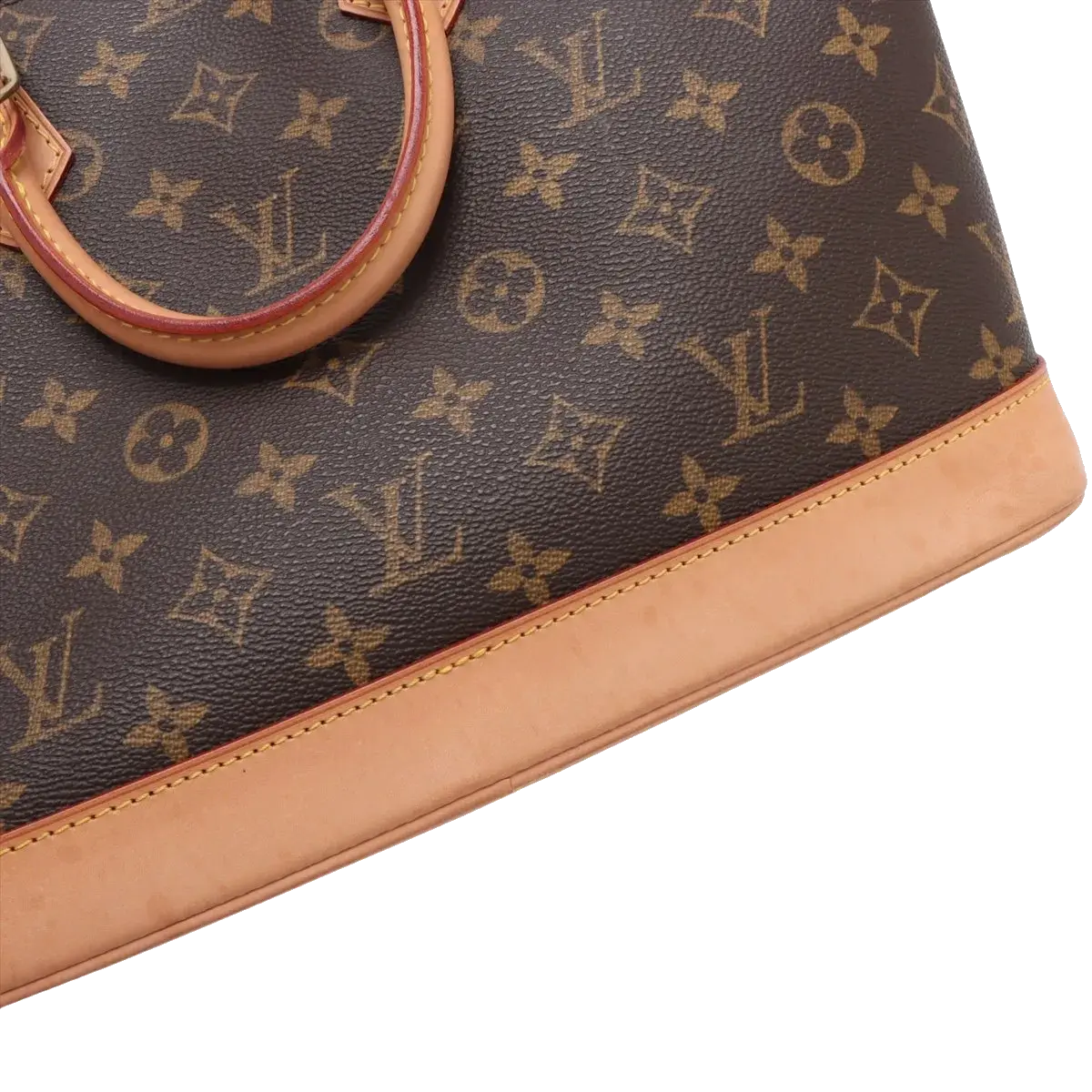 Pre-Loved Alma Handbag Monogram Coated Canvas PM with Gold Hardware, Brown