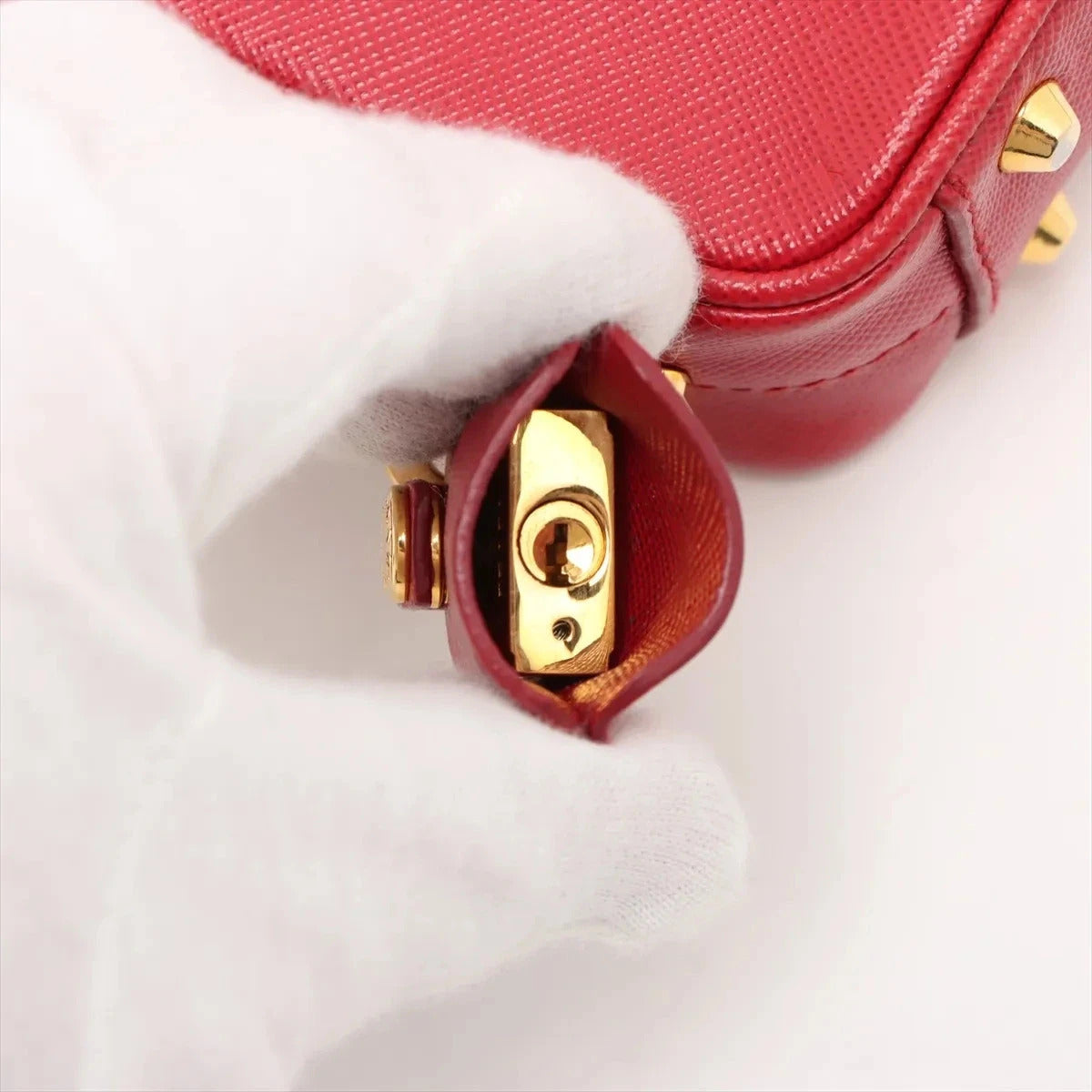 Pre-Loved Saffiano Mini Bauletto Handbag Leather Mini with Gold Hardware, Red