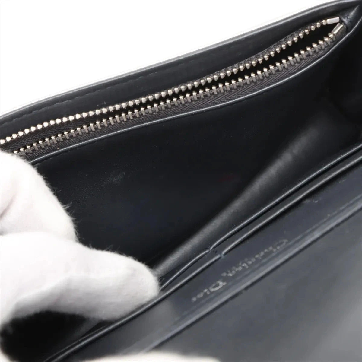 Pre-Loved Diorama Wallet on Chain Crossbody Bag Cannage Micro-Cannage Leather Small with Silver Hardware, Silver