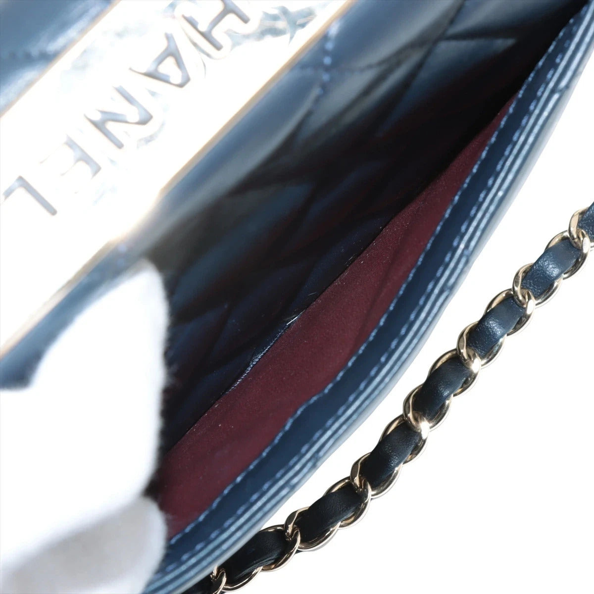 Pre-Loved Trendy CC Handbag Quilted Leather Small with Gold Hardware, Navy