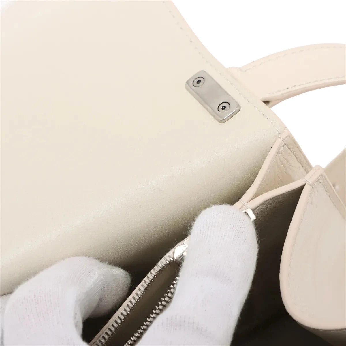 Pre-Loved Crush Sling Shoulder Bag Leather Small with Silver Hardware, Cream