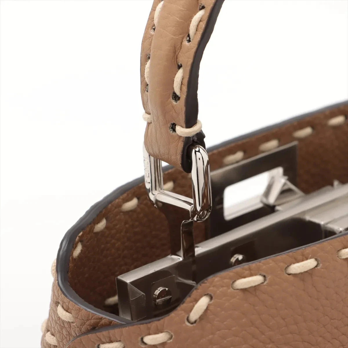 Pre-Loved Peekaboo Handbag Striped Canvas Mini with Silver Hardware, Brown and Beige